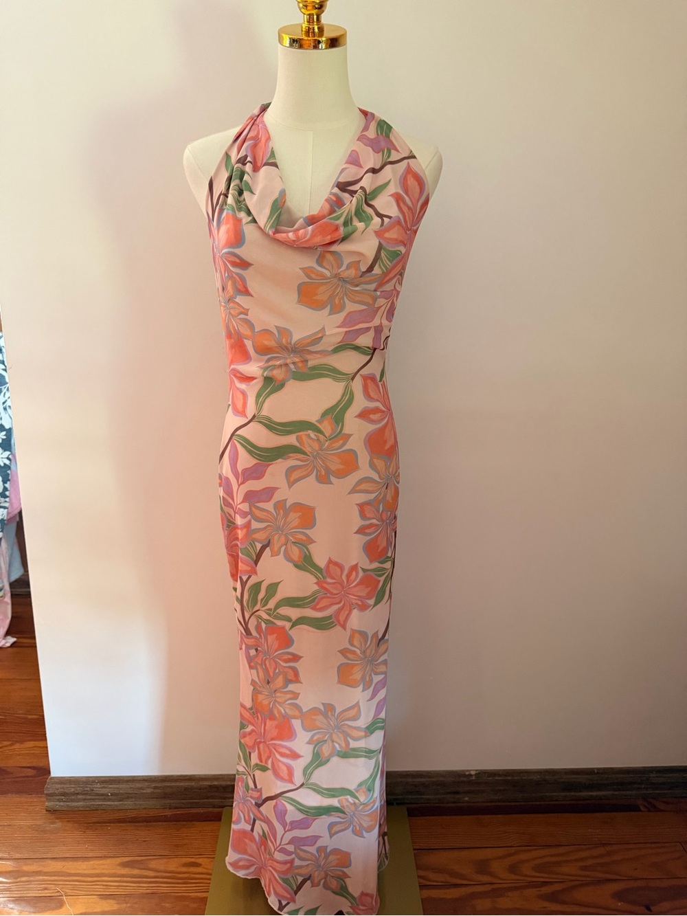 Floral Cowl Neck Maxi Dress in Peach